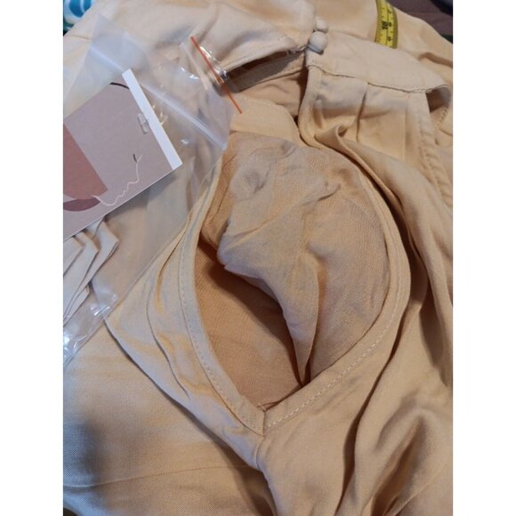 KIRUNDO Women's XL Apricot Summer Halter Neck Sleeveless Mini Dress Pleated NWT - Picture 8 of 9